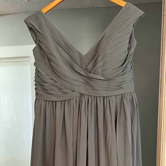 JJ’s House Dusty Blue Bridesmaids Dress with Pockets & Slit. - Picture 2 of 5